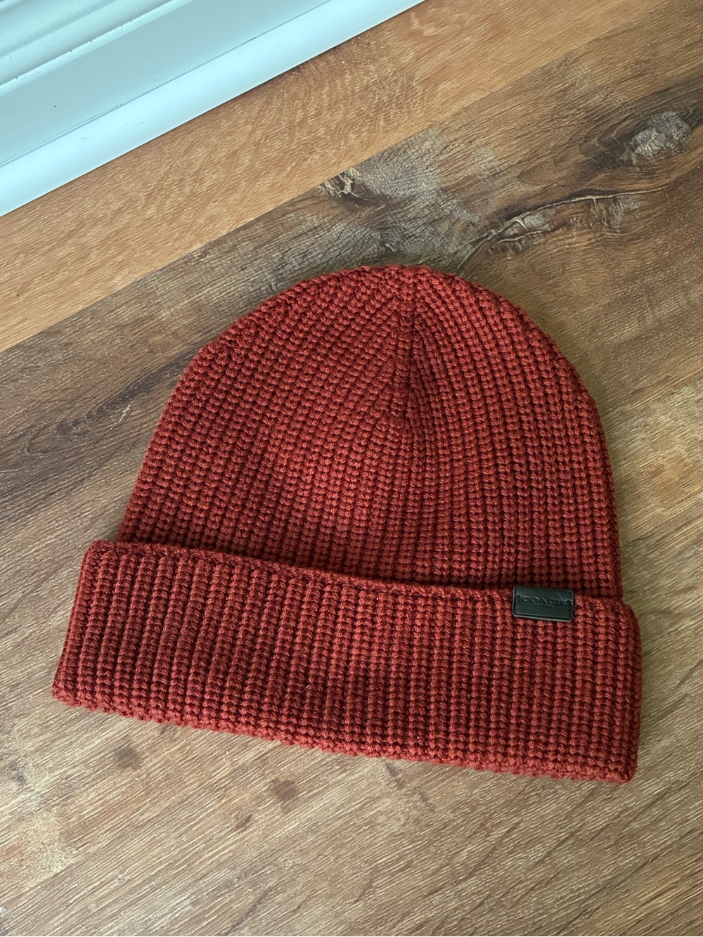 Coach Ribbed Wool Knit Beanie Hat, NWT, Rust